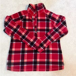 Eddie Bauer Red Plaided Fleece Quarter Zipped Sweater